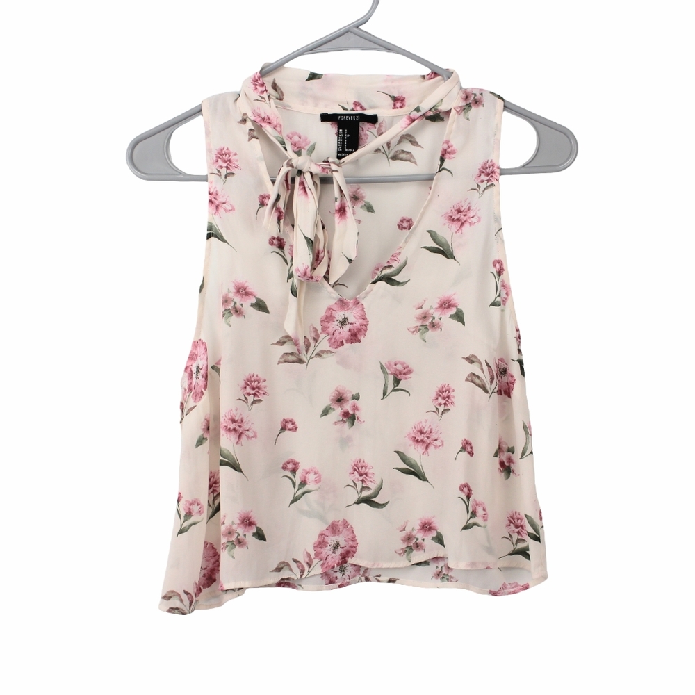 Forever 21 Womens Blush Pink Floral Sleeveless Blouse Sheer Tank Top Size Small